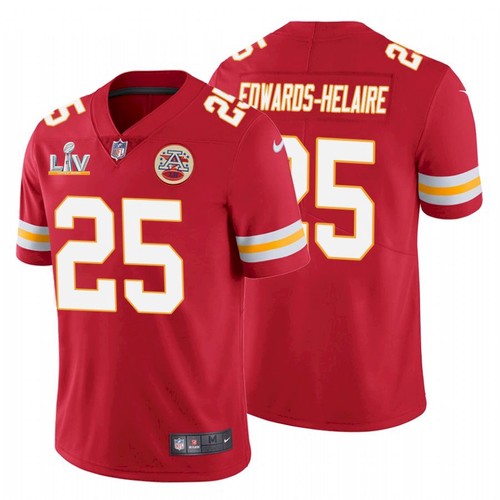 Men's Kansas City Chiefs #25 Clyde Edwards-Helaire Red NFL 2021 Super Bowl LV Stitched Jersey
